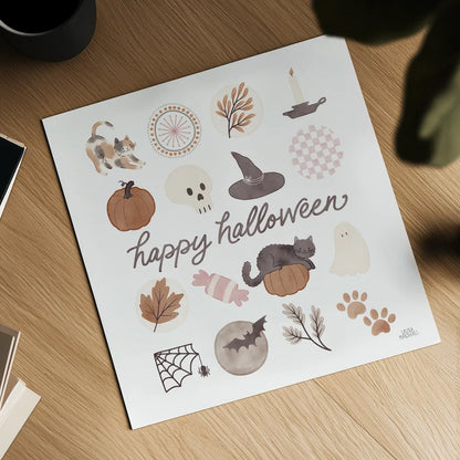 Pumpkins and Paws V by Laura Marshall. Shown as a detailed flat fine art print, highlighting archival giclee quality. Available as an archival giclee rolled canvas, fine art paper, or poster print. SKU 95566a.