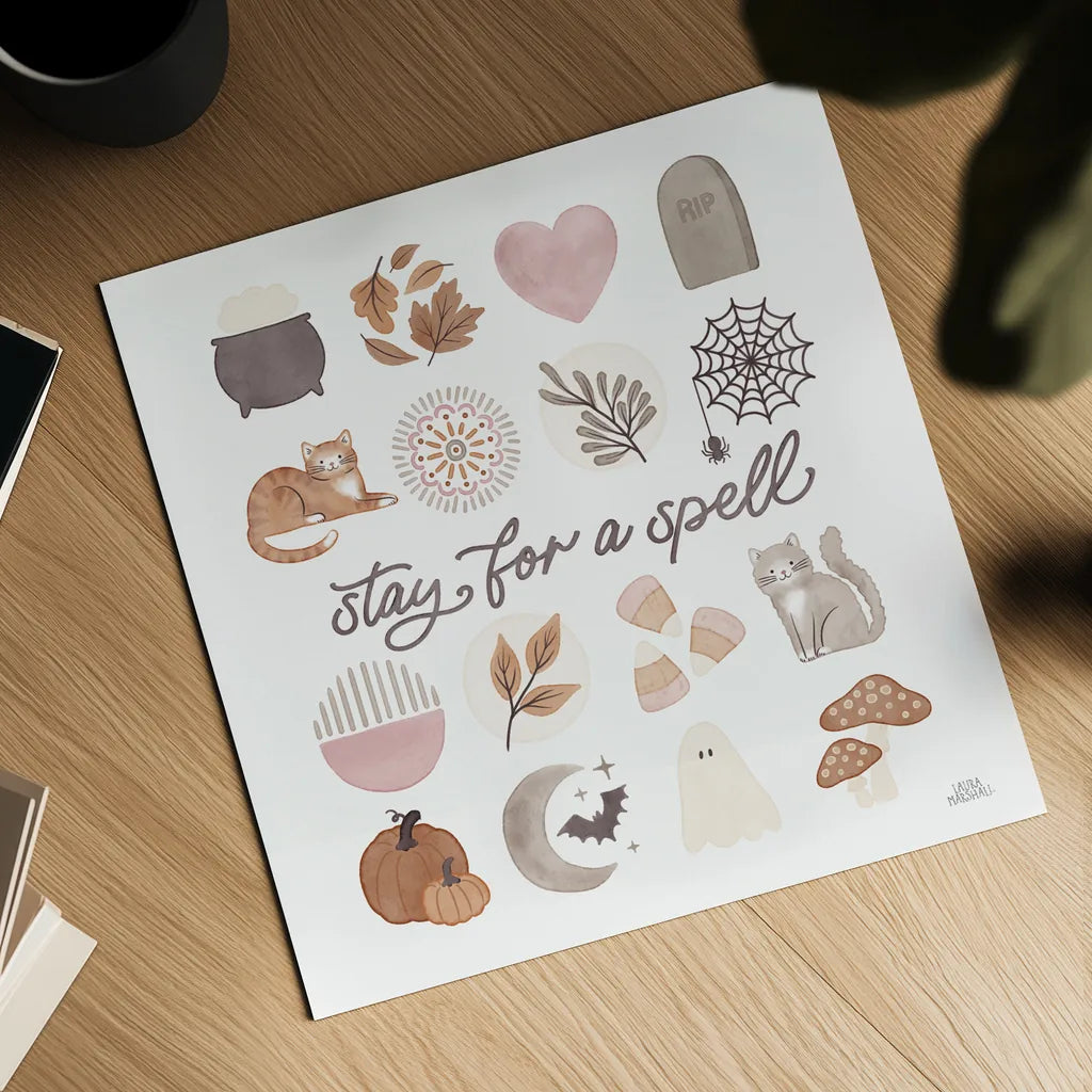 Pumpkins and Paws VI by Laura Marshall. Shown as a detailed flat fine art print, highlighting archival giclee quality. Available as an archival giclee rolled canvas, fine art paper, or poster print. SKU 95567a.