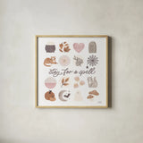 Pumpkins and Paws VI by Laura Marshall. Shown in a natural wood glass frame for a timeless modern aesthetic. Available as an archival giclee rolled canvas, fine art paper, or poster print. SKU 95567a.