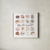 Pumpkins and Paws VI by Laura Marshall. Shown in a crisp white glass frame for a clean and minimalist style. Available as an archival giclee rolled canvas, fine art paper, or poster print. SKU 95567a.