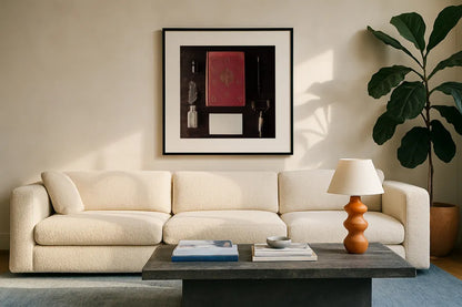 Quiet Study III by Laura Marshall. Displayed in a glass frame with matte in a clean modern living room. Available as an archival giclee rolled canvas, fine art paper, or poster print. SKU 99040a.