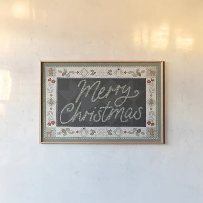 Quilted Christmas I by Laura Marshall. shown as a paper print in a natural frame. Available as a archival giclee rolled canvas, fine art paper, or poster print. SKU 94798i.