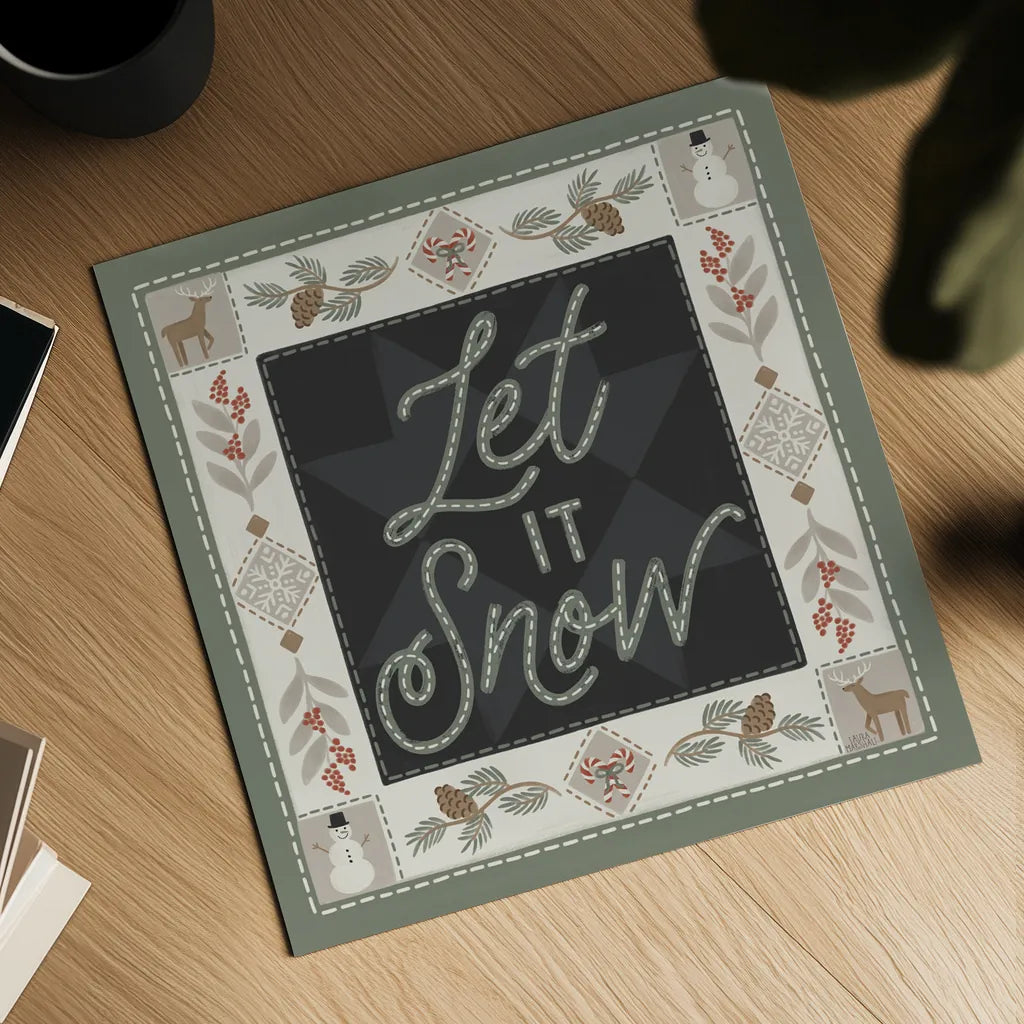 Quilted Christmas II by Laura Marshall. Shown as a detailed flat fine art print, highlighting archival giclee quality. Available as an archival giclee rolled canvas, fine art paper, or poster print. SKU 94799a.