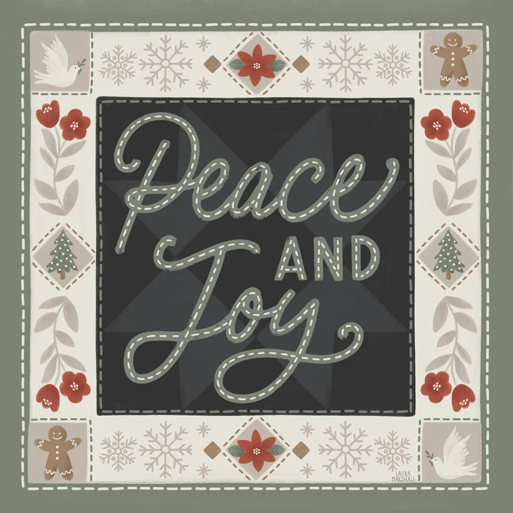 Quilted Christmas III by Laura Marshall. SKU 94800a. Archival Giclee Fine art print for wall decor.