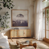 Reflected Landscape IV by Laura Marshall. Shown in a natural wood frame in a cozy modern living room. Available as an archival giclee rolled canvas, fine art paper, or poster print. SKU 25133a.
