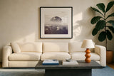 Reflected Landscape IV by Laura Marshall. Displayed in a glass frame with matte in a clean modern living room. Available as an archival giclee rolled canvas, fine art paper, or poster print. SKU 25133a.