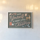 Reindeer Holiday I by Laura Marshall. shown as a paper print in a white frame. Available as a archival giclee rolled canvas, fine art paper, or poster print. SKU 75371i.