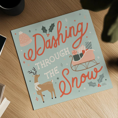 Reindeer Holiday IV by Laura Marshall. Shown as a detailed flat fine art print, highlighting archival giclee quality. Available as an archival giclee rolled canvas, fine art paper, or poster print. SKU 75374a.