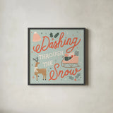 Reindeer Holiday IV by Laura Marshall. Shown in a sleek black glass frame for a contemporary gallery look. Available as an archival giclee rolled canvas, fine art paper, or poster print. SKU 75374a.