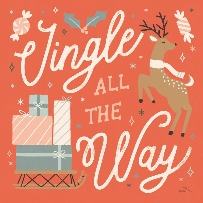 Reindeer Holiday V by Laura Marshall. SKU 75375a. Archival Giclee Fine art print for wall decor.