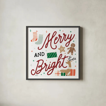 Reindeer Holiday VI RG by Laura Marshall. Shown in a sleek black glass frame for a contemporary gallery look. Available as an archival giclee rolled canvas, fine art paper, or poster print. SKU 75792a.