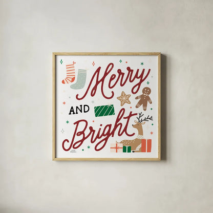 Reindeer Holiday VI RG by Laura Marshall. Shown in a natural wood glass frame for a timeless modern aesthetic. Available as an archival giclee rolled canvas, fine art paper, or poster print. SKU 75792a.