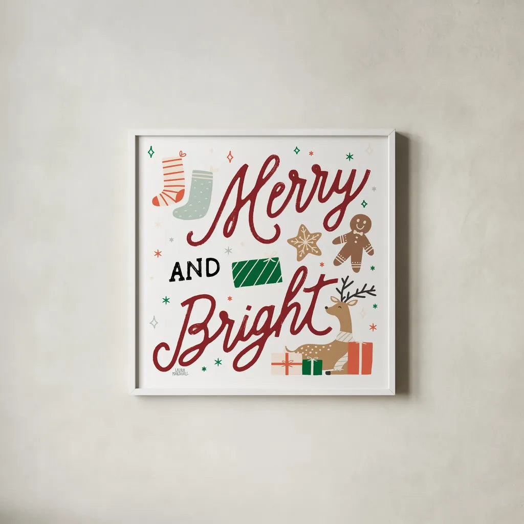 Reindeer Holiday VI RG by Laura Marshall. Shown in a crisp white glass frame for a clean and minimalist style. Available as an archival giclee rolled canvas, fine art paper, or poster print. SKU 75792a.