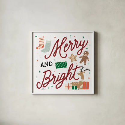 Reindeer Holiday VI RG by Laura Marshall. Shown in a crisp white glass frame for a clean and minimalist style. Available as an archival giclee rolled canvas, fine art paper, or poster print. SKU 75792a.