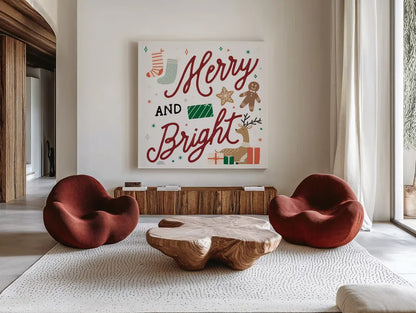 Reindeer Holiday VI RG by Laura Marshall. Shown as extra-large giant wall art in a modern living room. Available as an archival giclee rolled canvas, fine art paper, or poster print. SKU 75792a.