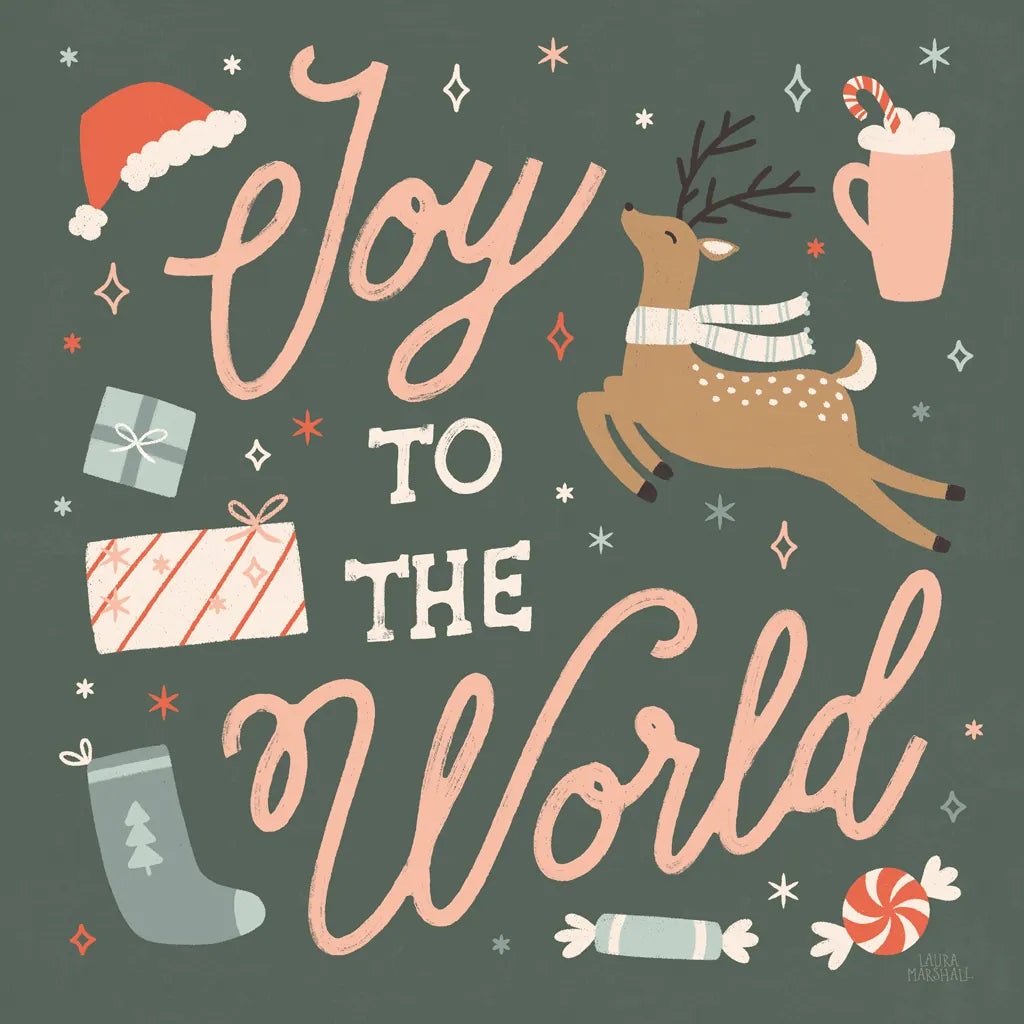 Reindeer Holiday VII by Laura Marshall. SKU 75377a. Archival Giclee Fine art print for wall decor.