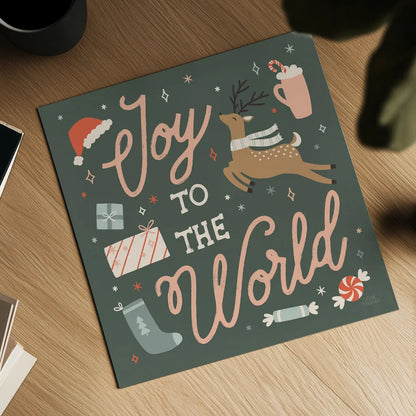 Reindeer Holiday VII by Laura Marshall. Shown as a detailed flat fine art print, highlighting archival giclee quality. Available as an archival giclee rolled canvas, fine art paper, or poster print. SKU 75377a.