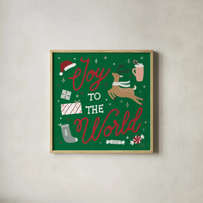 Reindeer Holiday VII RG by Laura Marshall. Shown in a natural wood glass frame for a timeless modern aesthetic. Available as an archival giclee rolled canvas, fine art paper, or poster print. SKU 75793a.