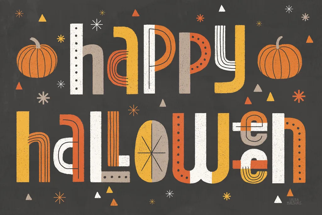 Retro Halloween I Black by Laura Marshall. SKU 59596i. Archival Giclee Fine art print for wall decor.