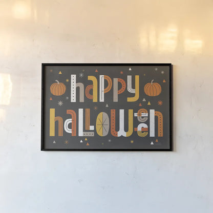 Retro Halloween I Black by Laura Marshall. shown as a paper print in a black flame. Available as a archival giclee rolled canvas, fine art paper, or poster print. SKU 59596i.
