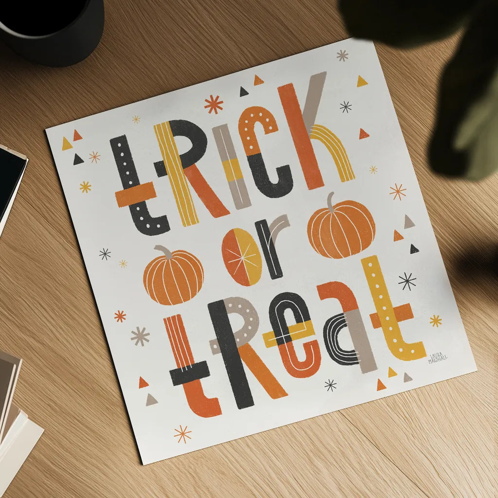 Retro Halloween II by Laura Marshall. Shown as a detailed flat fine art print, highlighting archival giclee quality. Available as an archival giclee rolled canvas, fine art paper, or poster print. SKU 59592a.