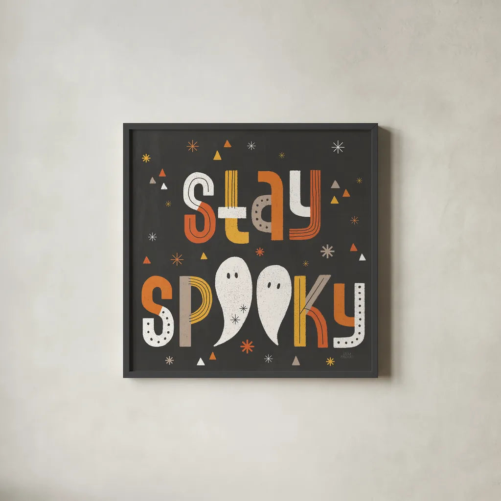 Retro Halloween III by Laura Marshall. Shown in a sleek black glass frame for a contemporary gallery look. Available as an archival giclee rolled canvas, fine art paper, or poster print. SKU 59593a.