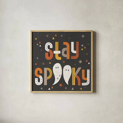 Retro Halloween III by Laura Marshall. Shown in a natural wood glass frame for a timeless modern aesthetic. Available as an archival giclee rolled canvas, fine art paper, or poster print. SKU 59593a.