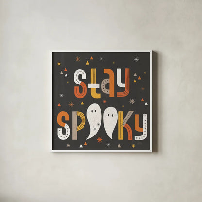 Retro Halloween III by Laura Marshall. Shown in a crisp white glass frame for a clean and minimalist style. Available as an archival giclee rolled canvas, fine art paper, or poster print. SKU 59593a.