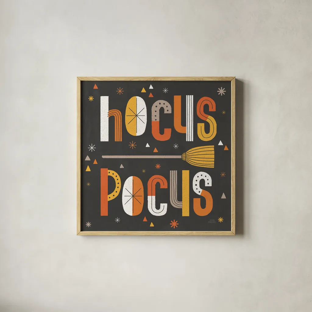 Retro Halloween IV by Laura Marshall. Shown in a natural wood glass frame for a timeless modern aesthetic. Available as an archival giclee rolled canvas, fine art paper, or poster print. SKU 59594a.