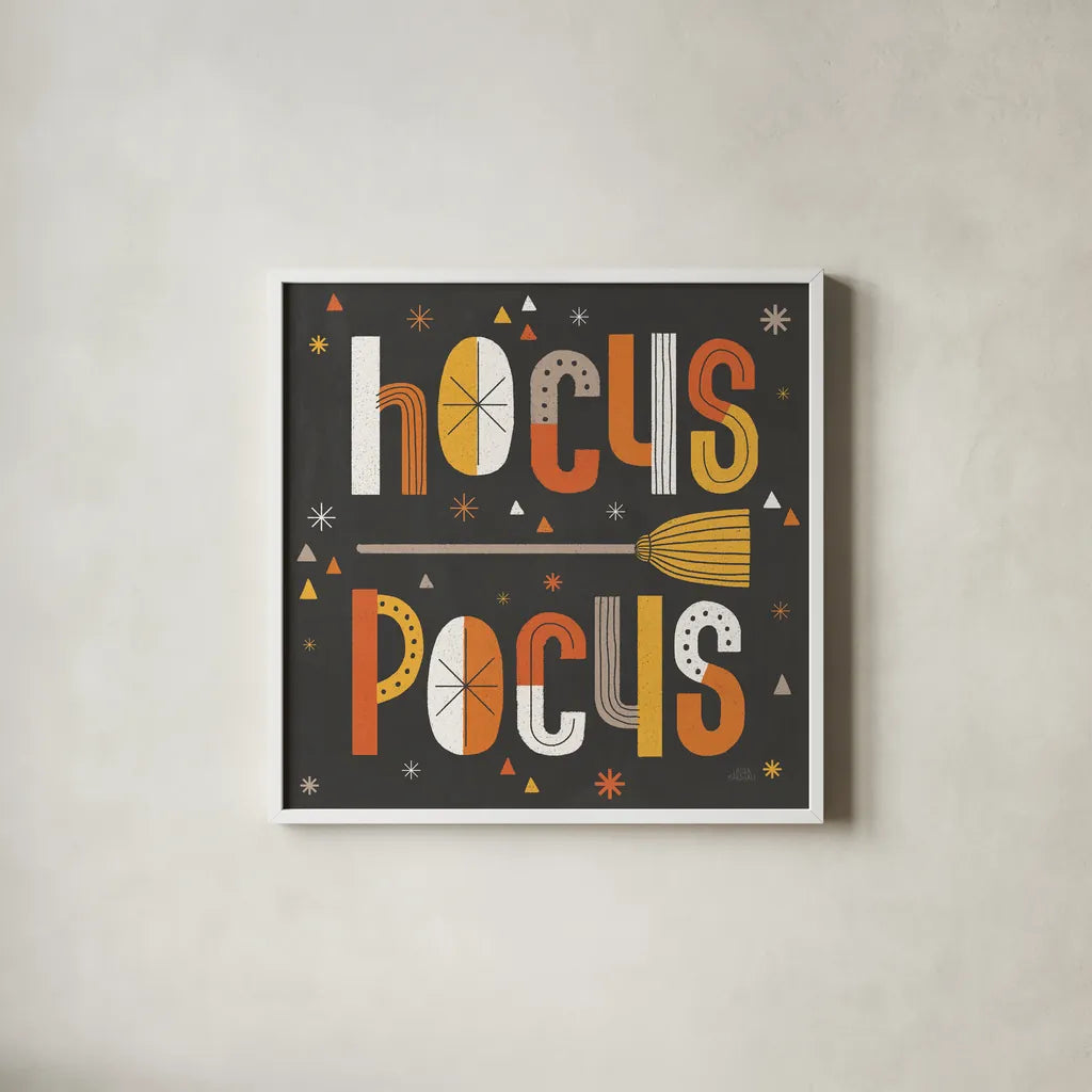 Retro Halloween IV by Laura Marshall. Shown in a crisp white glass frame for a clean and minimalist style. Available as an archival giclee rolled canvas, fine art paper, or poster print. SKU 59594a.