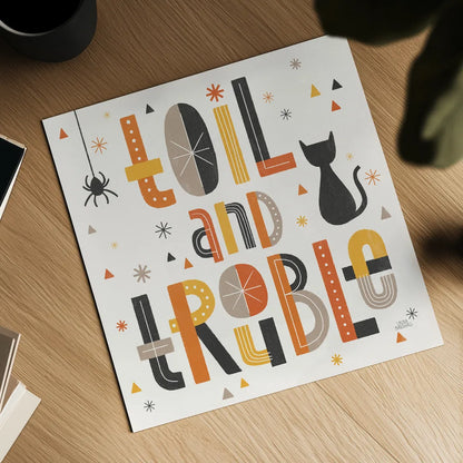 Retro Halloween V by Laura Marshall. Shown as a detailed flat fine art print, highlighting archival giclee quality. Available as an archival giclee rolled canvas, fine art paper, or poster print. SKU 59595a.