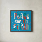 Retro Holiday III Blue by Laura Marshall. Shown in a sleek black glass frame for a contemporary gallery look. Available as an archival giclee rolled canvas, fine art paper, or poster print. SKU 65282a.