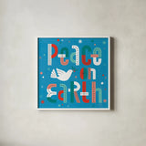 Retro Holiday III Blue by Laura Marshall. Shown in a crisp white glass frame for a clean and minimalist style. Available as an archival giclee rolled canvas, fine art paper, or poster print. SKU 65282a.