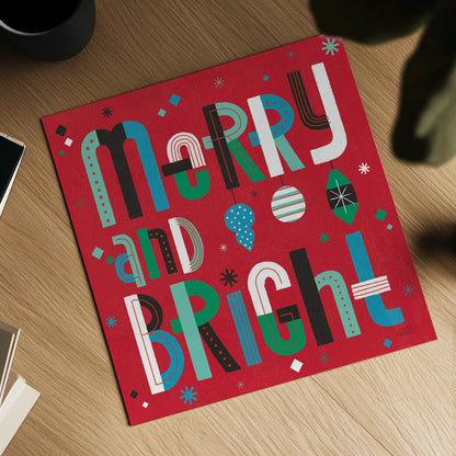 Retro Holiday IV Bright by Laura Marshall. Shown as a detailed flat fine art print, highlighting archival giclee quality. Available as an archival giclee rolled canvas, fine art paper, or poster print. SKU 67514a.