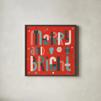 Retro Holiday IV Red by Laura Marshall. Shown in a sleek black glass frame for a contemporary gallery look. Available as an archival giclee rolled canvas, fine art paper, or poster print. SKU 65874a.