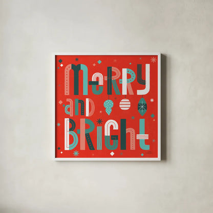 Retro Holiday IV Red by Laura Marshall. Shown in a crisp white glass frame for a clean and minimalist style. Available as an archival giclee rolled canvas, fine art paper, or poster print. SKU 65874a.