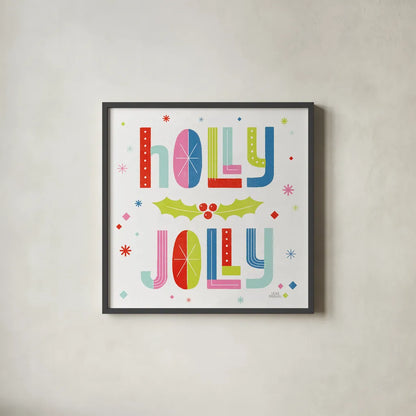 Retro Holiday V Bright by Laura Marshall. Shown in a sleek black glass frame for a contemporary gallery look. Available as an archival giclee rolled canvas, fine art paper, or poster print. SKU 65285a.