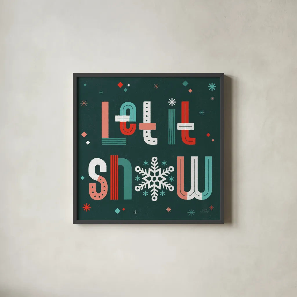 Retro Holiday VI by Laura Marshall. Shown in a sleek black glass frame for a contemporary gallery look. Available as an archival giclee rolled canvas, fine art paper, or poster print. SKU 60431a.