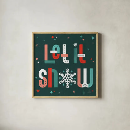 Retro Holiday VI by Laura Marshall. Shown in a natural wood glass frame for a timeless modern aesthetic. Available as an archival giclee rolled canvas, fine art paper, or poster print. SKU 60431a.