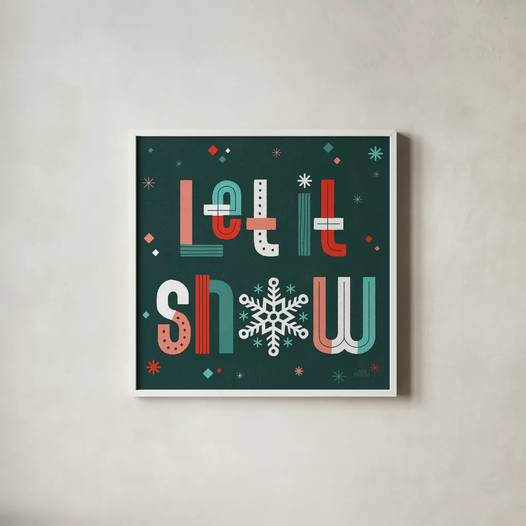 Retro Holiday VI by Laura Marshall. Shown in a crisp white glass frame for a clean and minimalist style. Available as an archival giclee rolled canvas, fine art paper, or poster print. SKU 60431a.