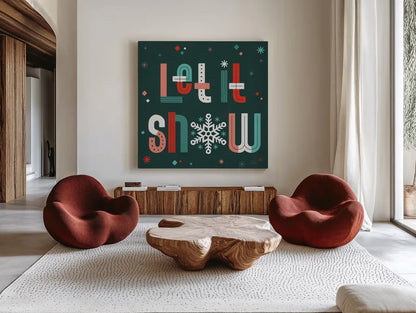 Retro Holiday VI by Laura Marshall. Shown as extra-large giant wall art in a modern living room. Available as an archival giclee rolled canvas, fine art paper, or poster print. SKU 60431a.