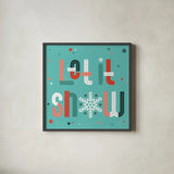 Retro Holiday VI Light Teal by Laura Marshall. Shown in a sleek black glass frame for a contemporary gallery look. Available as an archival giclee rolled canvas, fine art paper, or poster print. SKU 65875a.