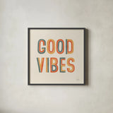 Retro Words I by Laura Marshall. Shown in a sleek black glass frame for a contemporary gallery look. Available as an archival giclee rolled canvas, fine art paper, or poster print. SKU 58577a.
