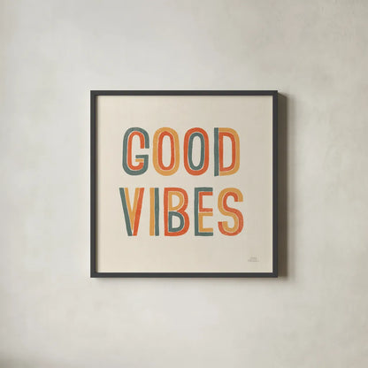 Retro Words I by Laura Marshall. Shown in a sleek black glass frame for a contemporary gallery look. Available as an archival giclee rolled canvas, fine art paper, or poster print. SKU 58577a.