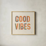 Retro Words I by Laura Marshall. Shown in a natural wood glass frame for a timeless modern aesthetic. Available as an archival giclee rolled canvas, fine art paper, or poster print. SKU 58577a.