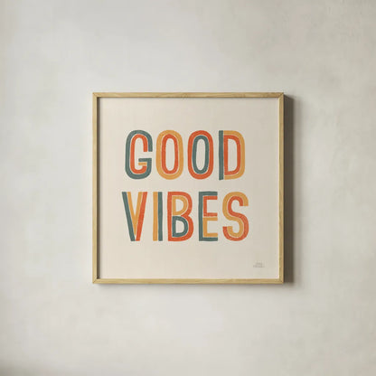 Retro Words I by Laura Marshall. Shown in a natural wood glass frame for a timeless modern aesthetic. Available as an archival giclee rolled canvas, fine art paper, or poster print. SKU 58577a.