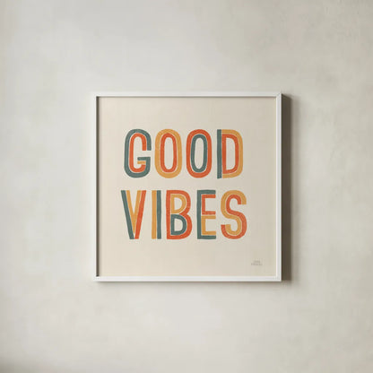 Retro Words I by Laura Marshall. Shown in a crisp white glass frame for a clean and minimalist style. Available as an archival giclee rolled canvas, fine art paper, or poster print. SKU 58577a.