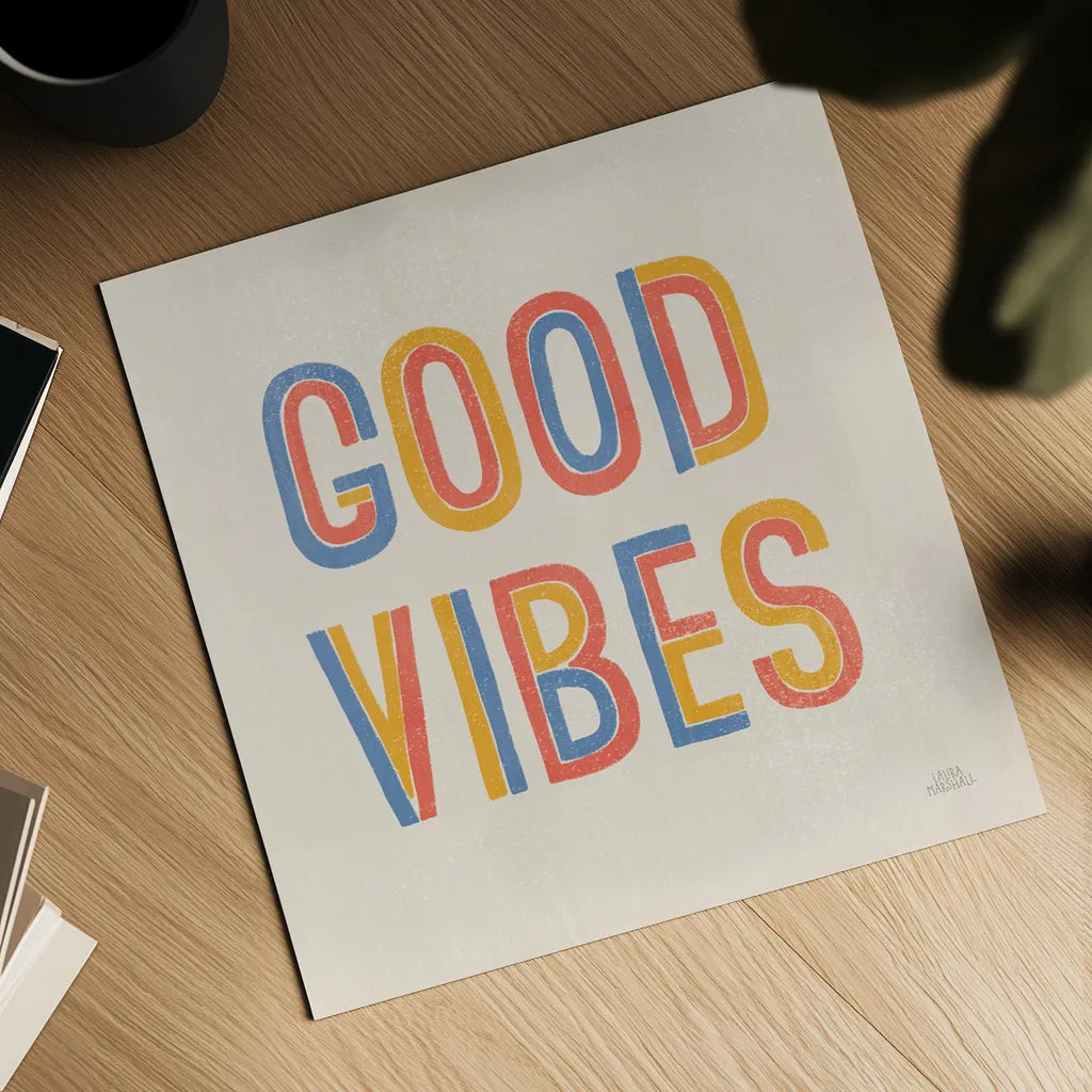 Retro Words I Hippiecurian by Laura Marshall. Shown as a detailed flat fine art print, highlighting archival giclee quality. Available as an archival giclee rolled canvas, fine art paper, or poster print. SKU 70950a.