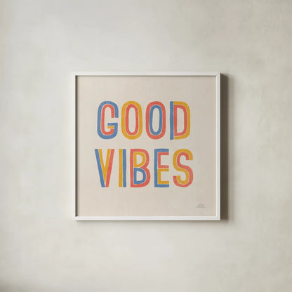 Retro Words I Hippiecurian by Laura Marshall. Shown in a crisp white glass frame for a clean and minimalist style. Available as an archival giclee rolled canvas, fine art paper, or poster print. SKU 70950a.