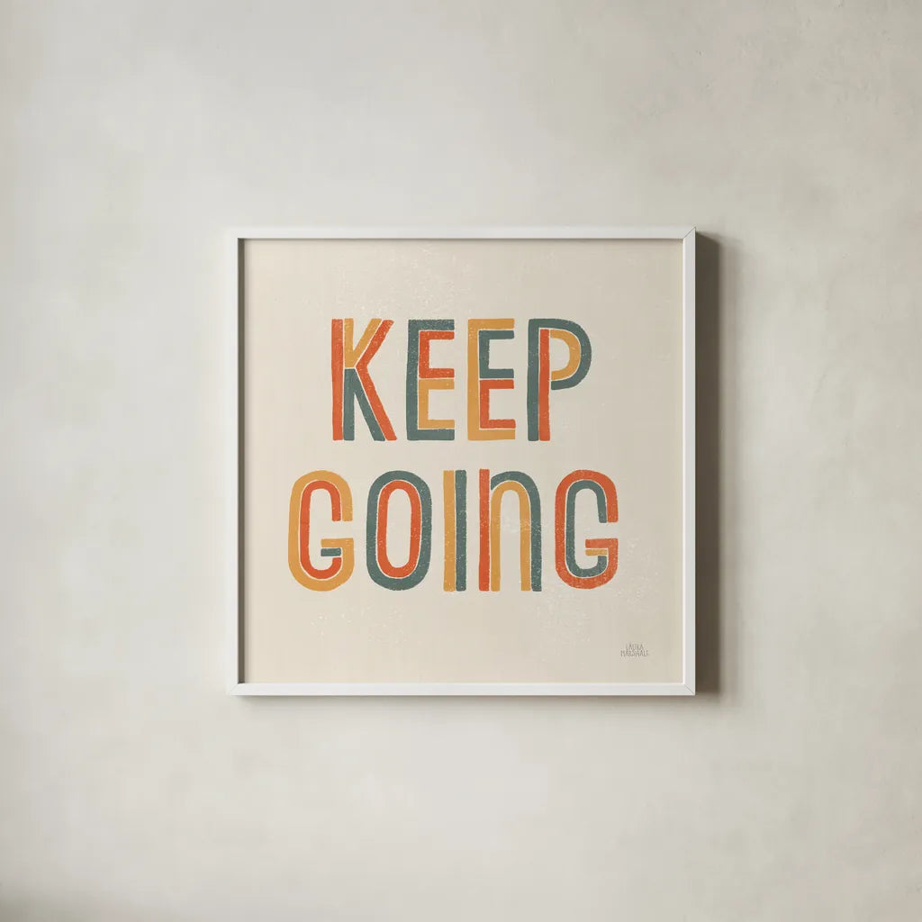 Retro Words II by Laura Marshall. Shown in a crisp white glass frame for a clean and minimalist style. Available as an archival giclee rolled canvas, fine art paper, or poster print. SKU 58578a.